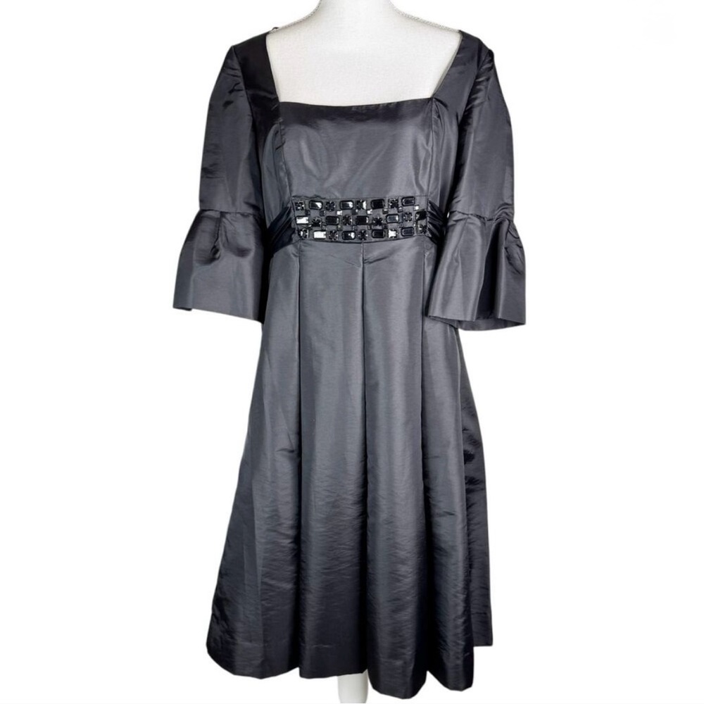 Donna Morgan black silk taffeta bell sleeve dress 14 - Picture 10 of 14